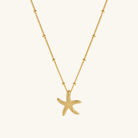 Gold Starfish Necklace With Bead Chain